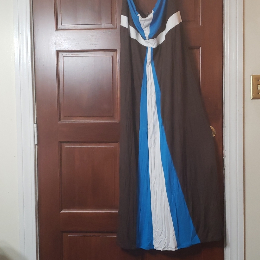 Brown Blue and white sleeveless maxi